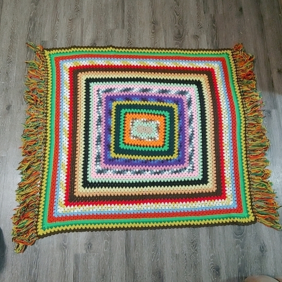 Handmade Crochet Granny Square Multicolored Afghan Blanket - Picture 4 of 4